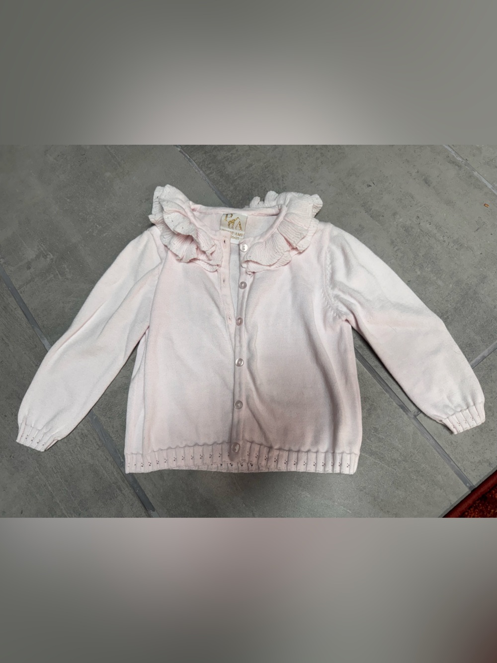 Petit Ami Classics Pink Ruffle Collar Cotton Cardigan Sweater 4T